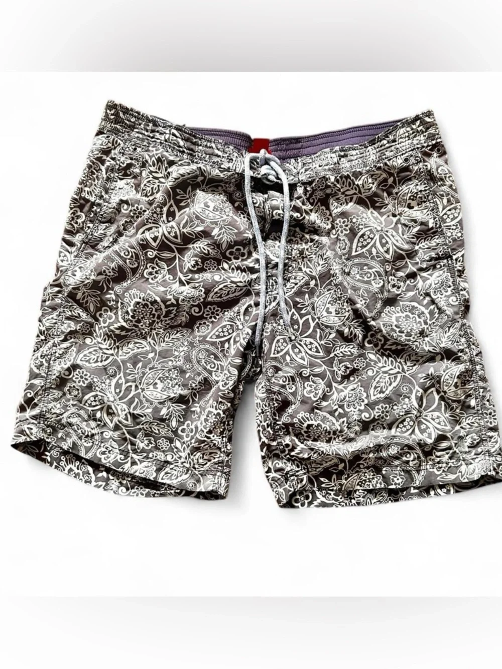 IZOD men’s grey/white paisley print swim trunks shorts Sz XXL